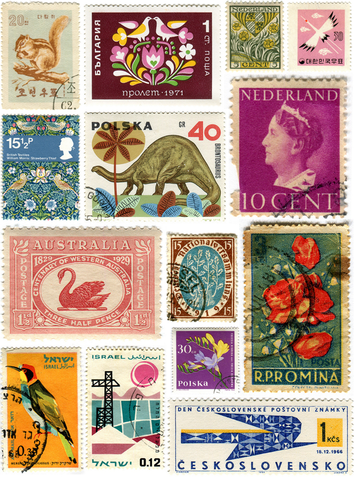 travel vintage postage stamps